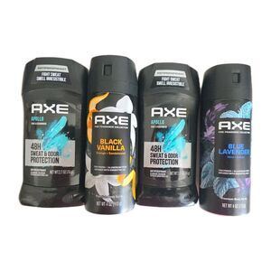 Set AXE Apollo, Black Vanilla y Blue Lavender 4 Piezas Spray y Desodorante Nuevo